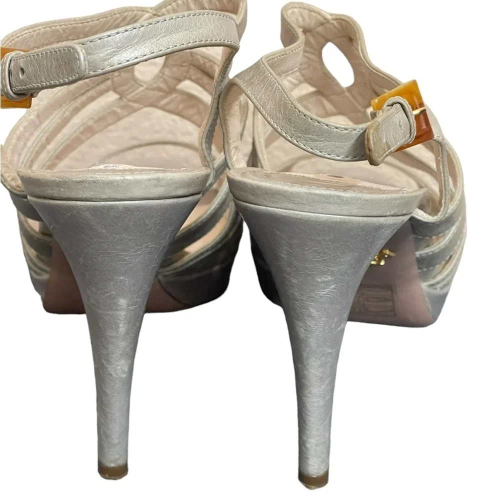 PRADA Women's Heels Calzatore Donna Grey‎ Leather Slingback Sandals size 41(11)
